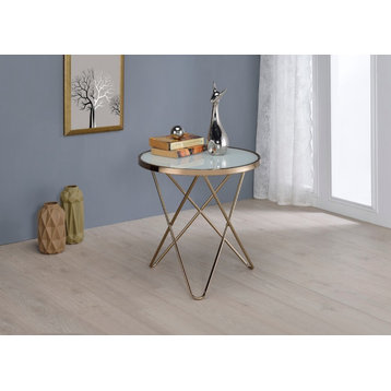 Acme Valora End Table, Frosted Glass and Champagne