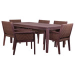 Courtyard Casual - Courtyard Casual Buena Vista II 7 pc Dining Set - Vacation at home and feel like you are at a resort with the Buena Vista II collection. Made of high grade FSC certified Eucalyptus wood and designed to be both comfortable and practical. This collection is made very comfortable with the Sunbrella brand fabric filled with densified foam and Dacron vertical fiber for the ultimate comfort. With a beautiful stained finish to enhance the wood you get a rustic look and feel. Synthetic barnwood woven resin finishes the framed look and adds additional value. Easy to assemble and 1 Year Limited Manufacturer Warranty