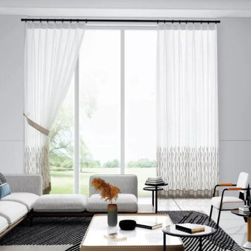 QY7121SQC Elbert Stripes Embroidered Double Pinch Pleat Ready Made Sheer Curtain