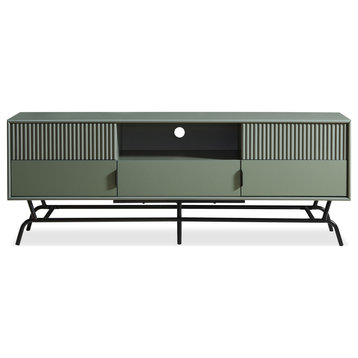 Danel TV Stand Fits TV's Up to 65", 3-Drawers, Textured Panels, Sage Green/Black