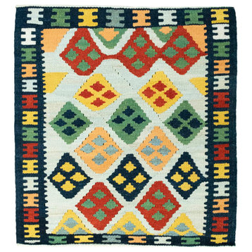 Persian Kilim Fars 3'7"x3'3" Hand Woven Oriental Rug
