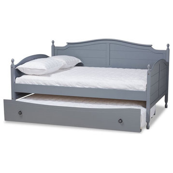 Bowery Hill Grey Finished Wood Full Size Daybed with Roll-out Trundle Bed