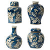 Benzara BM286403 S/4, Lidded Jars and Vases, Classic Round Blue & White Ceramic