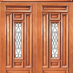 Prehung Mahogany Center Lite Entry Double Door Rectangular Transom - Front Doors