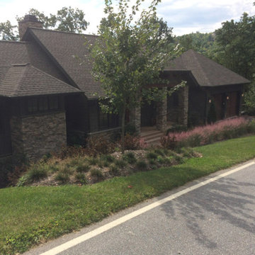 View from the road of the finished landscape, just a year following installation