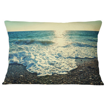 Dramatic Blue Waves on Beach Seashore Throw Pillow, 12"x20"