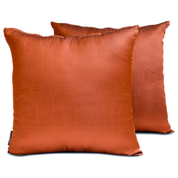 Rust Art Silk Plain & Solid Set of 2, 20"x20" Throw Pillow Cover - Rust Luxury