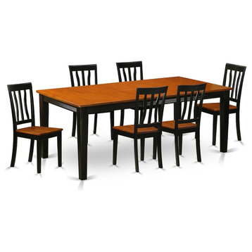 7-Piece Dining Set, Table, 6 Wooden Chairs Without Cushion