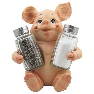 Country Farm Pig Glass Salt and Pepper Shaker, 3-Piece Set