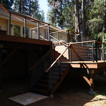 Multi-level deck embraces forest views