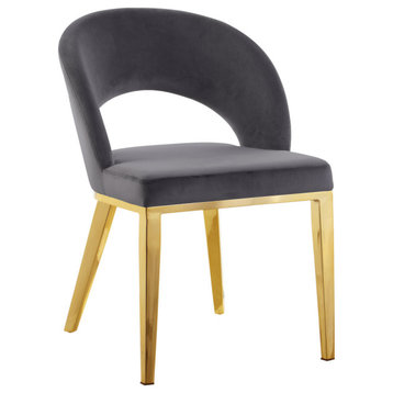 Roberto Velvet Upholstered Dining Chair, Gray, Gold