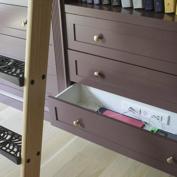 Eclectic Home Library with Hidden In-Drawer Charging Station