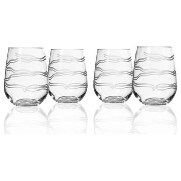 Good Vibrations Stemless Wine Tumbler 17oz, Set of 4 Glasses