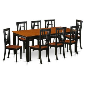 9-Piece Dining Room Set, Table, 8 Wooden Chairs Without Cushion