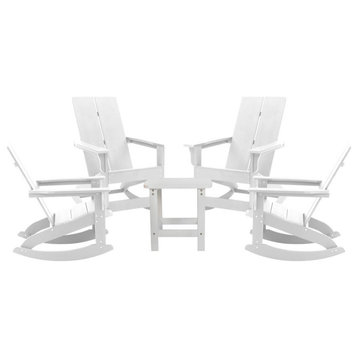 Finn Set of 4 Outdoor Rocking Adirondack Chairs With Side Table, White