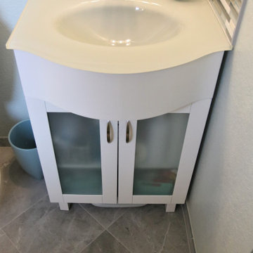 Master Bath Remodel with White Subway Tile and Glass Mosaic