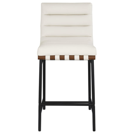 Burke Counter Stool, Cream, Vegan Leather, Walnut Veneer Metal Dowel