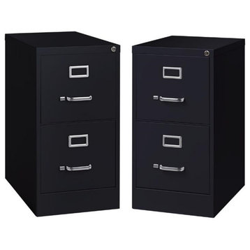 Home Square 2 Drawer Vertical Metal Filing Cabinet Set in Black (Set of 2)