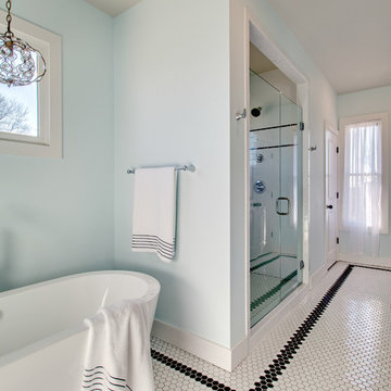 Master Bath - Black and White Hex Tile with Icy Blue Walls