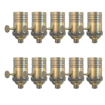 Royal Designs, Inc. On/Off Turn Knob Lamp Socket, Antique Brass, Set of 10