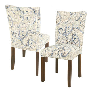 Blue Velvet Dining Chairs, Floral Pattern, Wooden Legs, Set of 2 ...