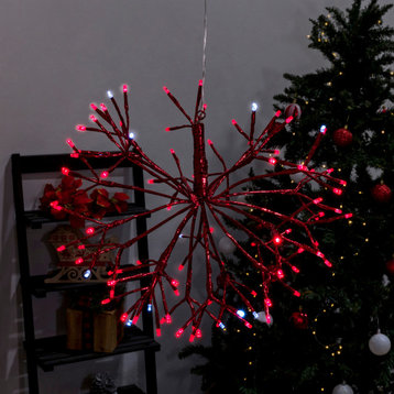 16" Indoor Holiday 3D Snowflake Hanging Ornament with LED Lights, Red