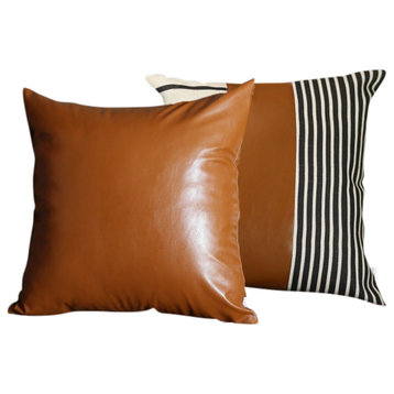 Set of 2 Brown Country Style Throw Pillow Covers