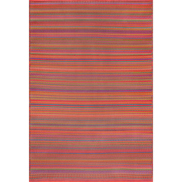 Pembrokepines Contemporary Stripe Indoor/Outdoor Area Rug, Red and Orange, 9'x12