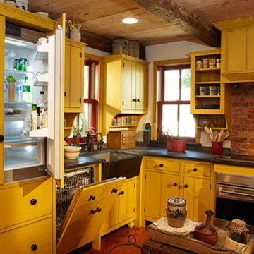 New Jersey Restored Farm House with a Primitive Mustard Kitchen