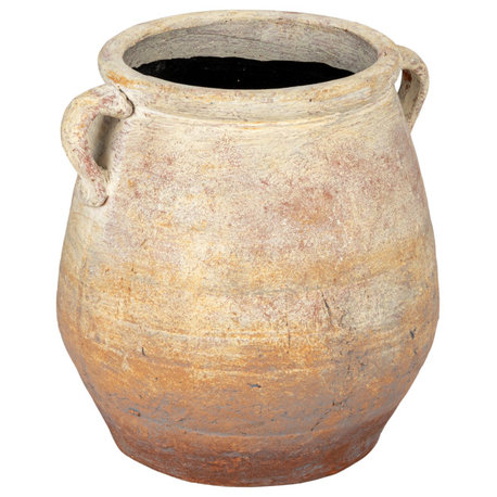 Whitewashed Terra-cotta Urn, Beige, Beige