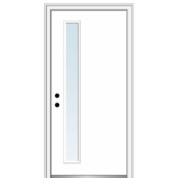 32"x80" 1 Lite Clear Right-Hand Inswing Primed Fiberglass Door, 4-9/16"