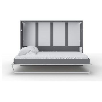 Contempo Horizontal Wall Bed, European Full XL size, Grey/White Wood