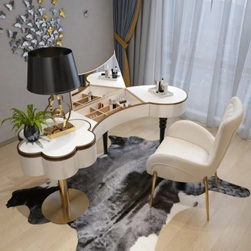 Bedroom Makeup Vanity Table with Mirror & Storage Stainless Steel Large in White