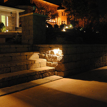 Retaining Wall and Patio Wall with Stairs and Accent Lighting