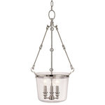 Hudson Valley Lighting - Quinton, 14-inch Pendant, Polished Nickel Finish, Clear Glass Shade - A candelabra array fills Quinton's crystal-clear bowl of mouth-blown glass with the shining warmth of brilliant light. Three forged hooks attach to Quinton's unique ring-and-rod suspension chains, enhancing the streamlined features of this classic design.