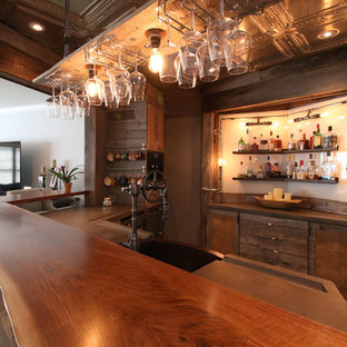 75 Beautiful Home Bar With Medium Tone Wood Cabinets And Concrete