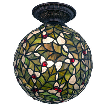 Meyda Tiffany 81754 Holly Ball 1 Light 9"W Flush Mount Ceiling - Antique Brass