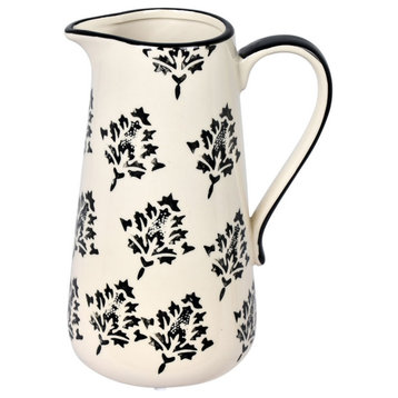 Vickerman White and Black Leaf Print Ceramic Jar, 8.5"