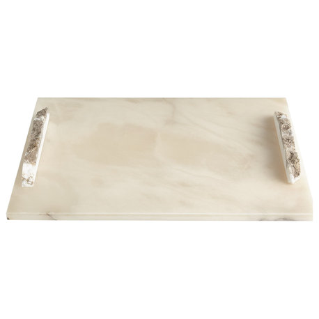 Luxe Italian Alabaster Stone Slab Tray Rock Live Edge Handles Natural White