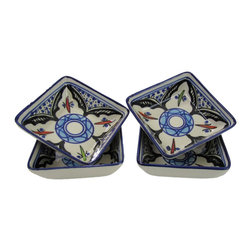 Le Souk Ceramique - Square Stoneware Sauce Dishes, Set of 4, Tibarine Design - Serving Dishes And Platters