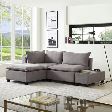Madison 94.5" Fabric Sectional Loveseat Ottoman with USB Storage Console Table