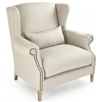 Club Chair NAPOLEON Wing Back Limed Gray Natural Oak Linen