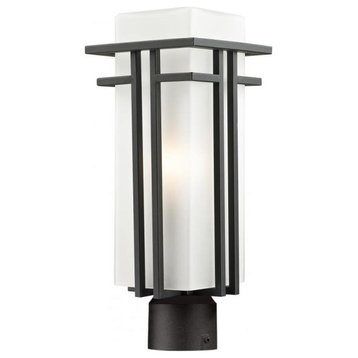 Oiled Bronze Abbey 1 Light Outdoor Post Light With Matte Opal Shade