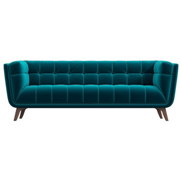 Alosio Modern Chesterfield Turquoise Velvet 86" Fabric Upholstered Sofa