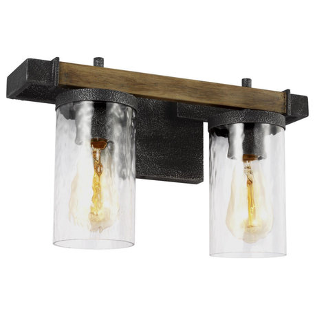 Feiss Angelo 2-Light Vanity VS18252DWK/SGM, Weathered Oak/Slate Gray Metal