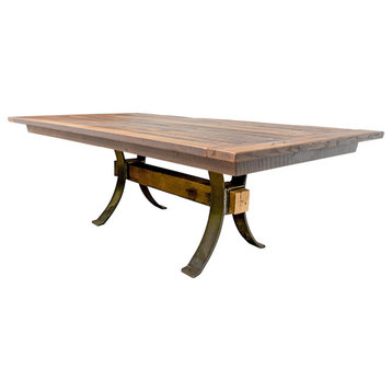 Pierce Reclaimed Wood Dining Table, Steel Base, Provincial, 42x108, 2 Breadboard Exts
