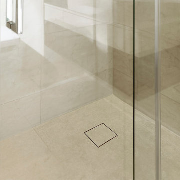 Modern Shower using QM Delmar Series Central located drain