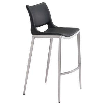 Ace Bar Chair (Set of 2), Black & Brushed Stainless Steel, Belen Kox