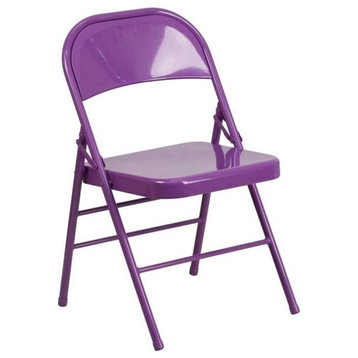 Bowery Hill Metal Folding Chair in Purple