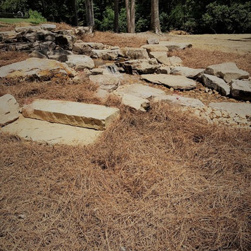 Pondless Water Feature/Flagstone Patio and Fire Pit/Mossrock Seating Wall